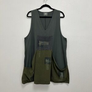 Vintage Blue Fish Lagenlook Top Organic Cotton Olive Kangaroo Pockets Rare OS